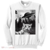 Cat Selfie With Alien UFO Funny Cat Lovers Spaceship Gift Sweatshirt thumb 0