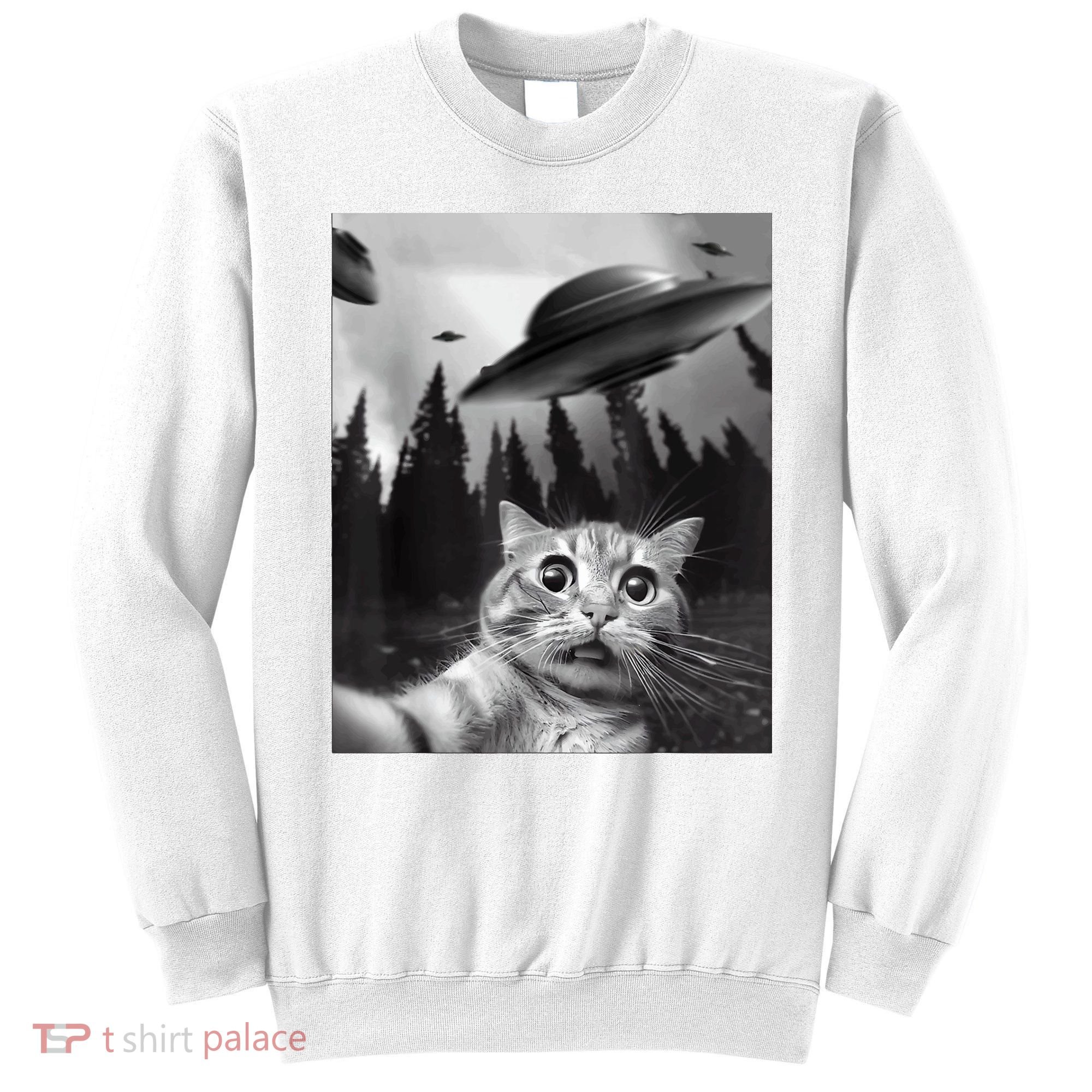 Cat Selfie With Alien UFO Funny Cat Lovers Spaceship Gift Sweatshirt