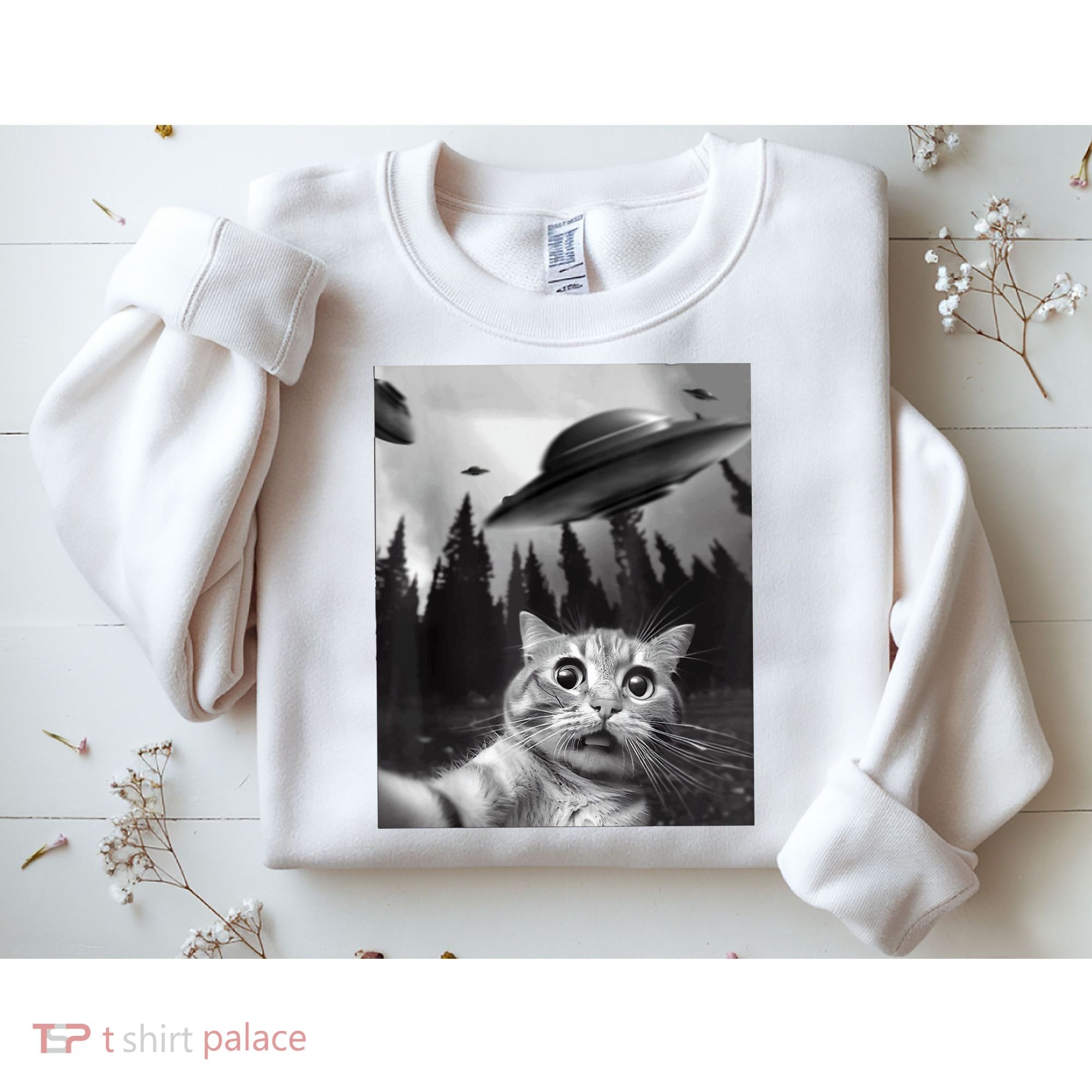 Cat Selfie With Alien UFO Funny Cat Lovers Spaceship Gift Sweatshirt