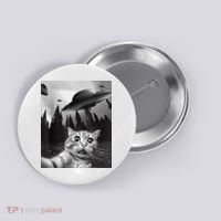 Cat Selfie With Alien UFO Funny Cat Lovers Spaceship Gift Button thumb 0