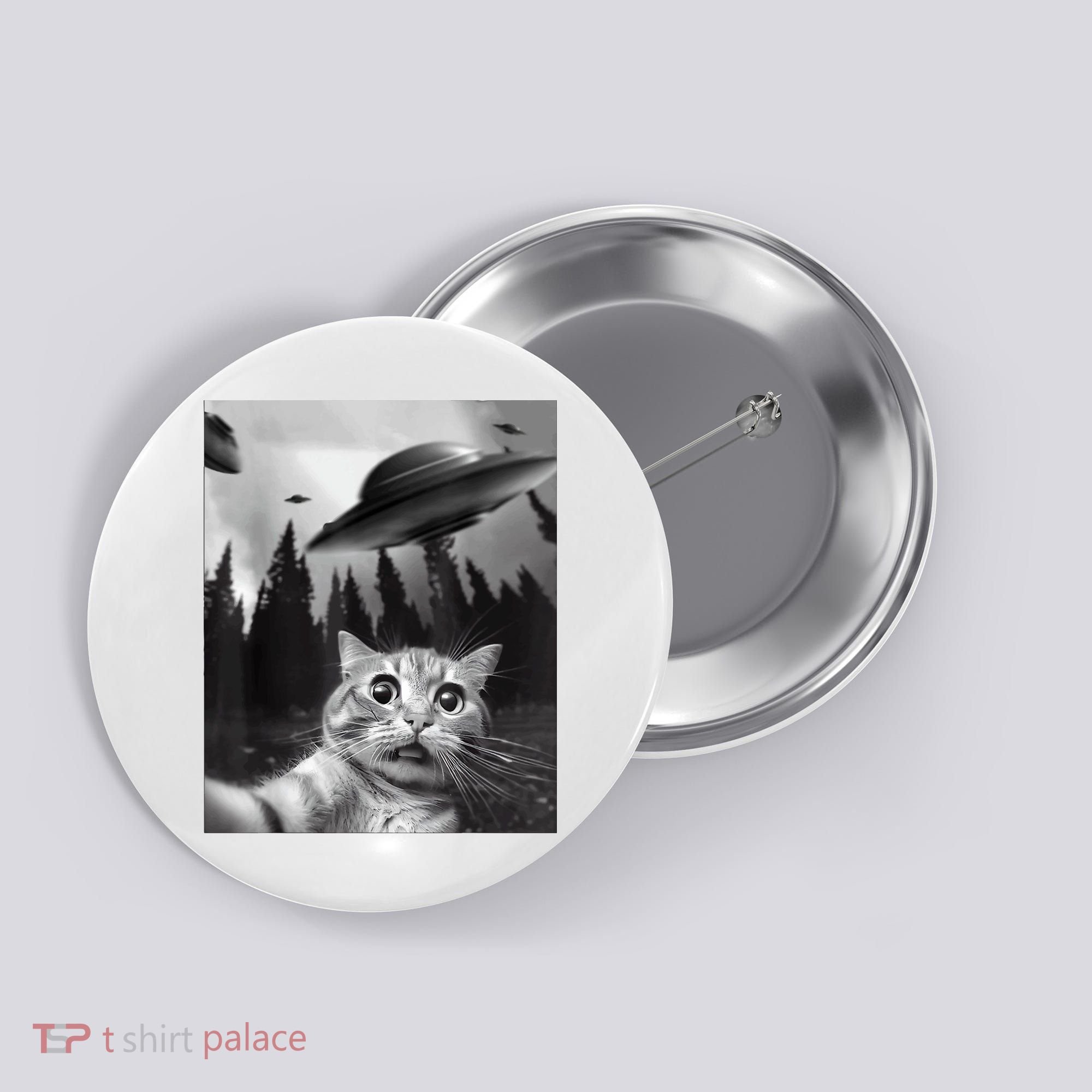 Cat Selfie With Alien UFO Funny Cat Lovers Spaceship Gift Button