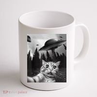 Cat Selfie With Alien UFO Funny Cat Lovers Spaceship Gift Coffee Mug thumb 1