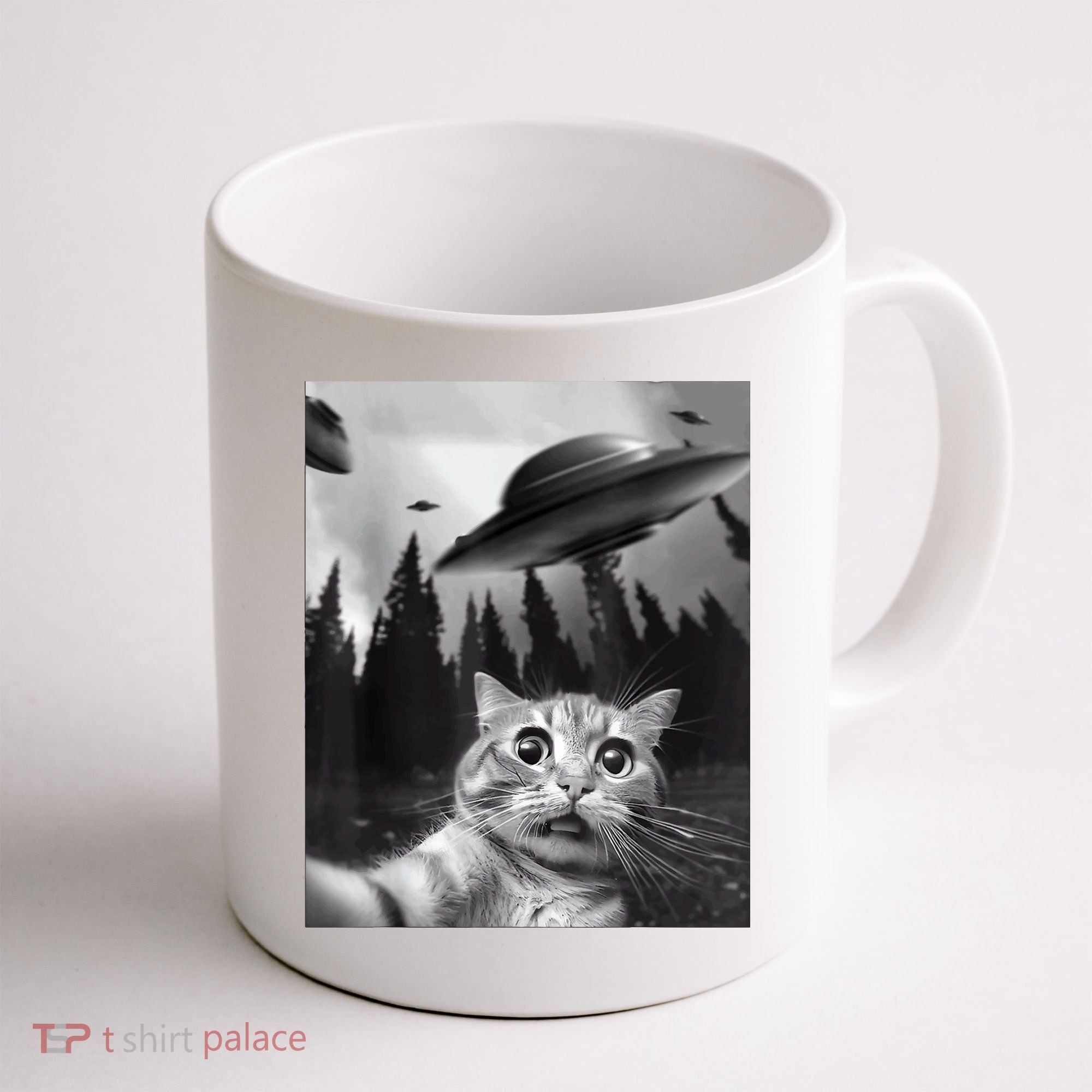 Cat Selfie With Alien UFO Funny Cat Lovers Spaceship Gift Coffee Mug