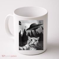 Cat Selfie With Alien UFO Funny Cat Lovers Spaceship Gift Coffee Mug thumb 0