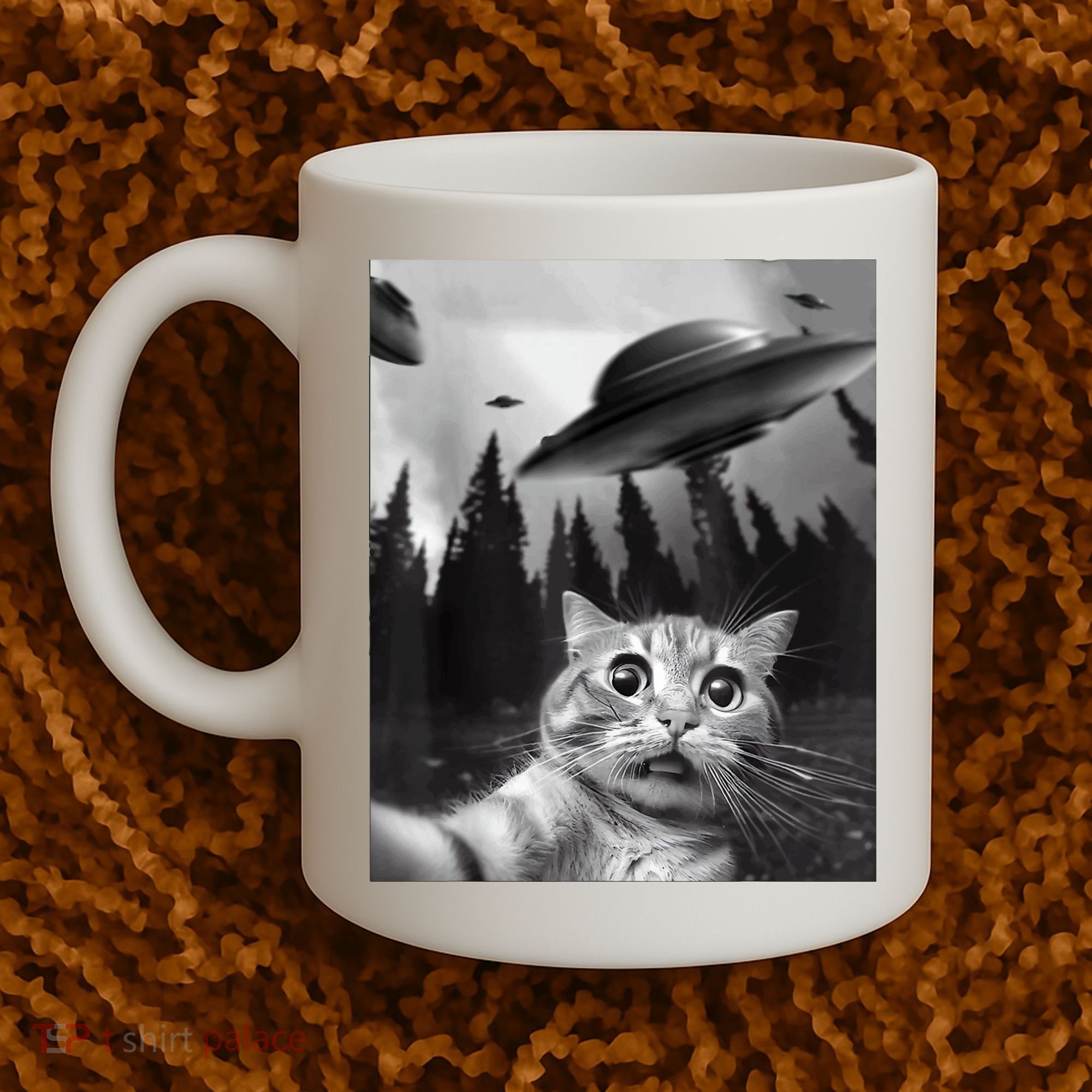Cat Selfie With Alien UFO Funny Cat Lovers Spaceship Gift Coffee Mug