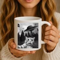 Cat Selfie With Alien UFO Funny Cat Lovers Spaceship Gift Coffee Mug thumb 3
