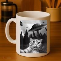 Cat Selfie With Alien UFO Funny Cat Lovers Spaceship Gift Coffee Mug thumb 4