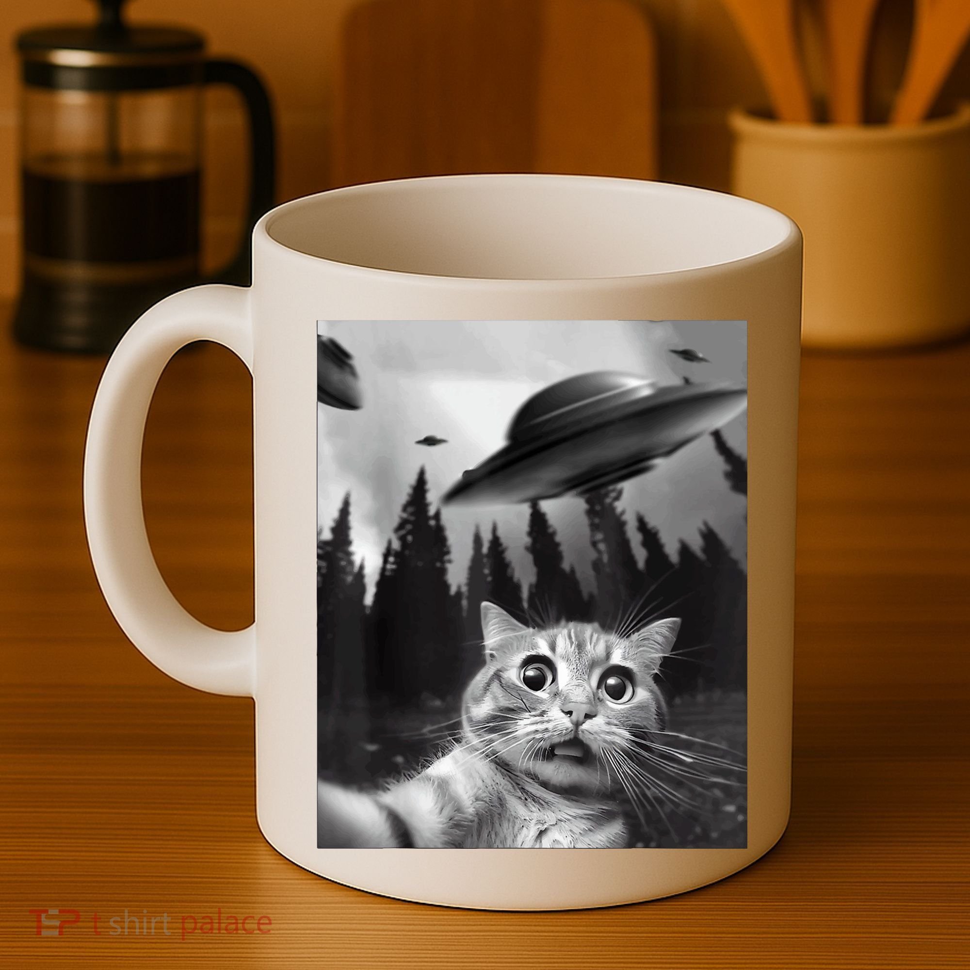 Cat Selfie With Alien UFO Funny Cat Lovers Spaceship Gift Coffee Mug
