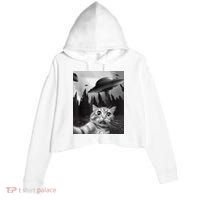 Cat Selfie With Alien UFO Funny Cat Lovers Spaceship Gift Crop Fleece Hoodie thumb 0
