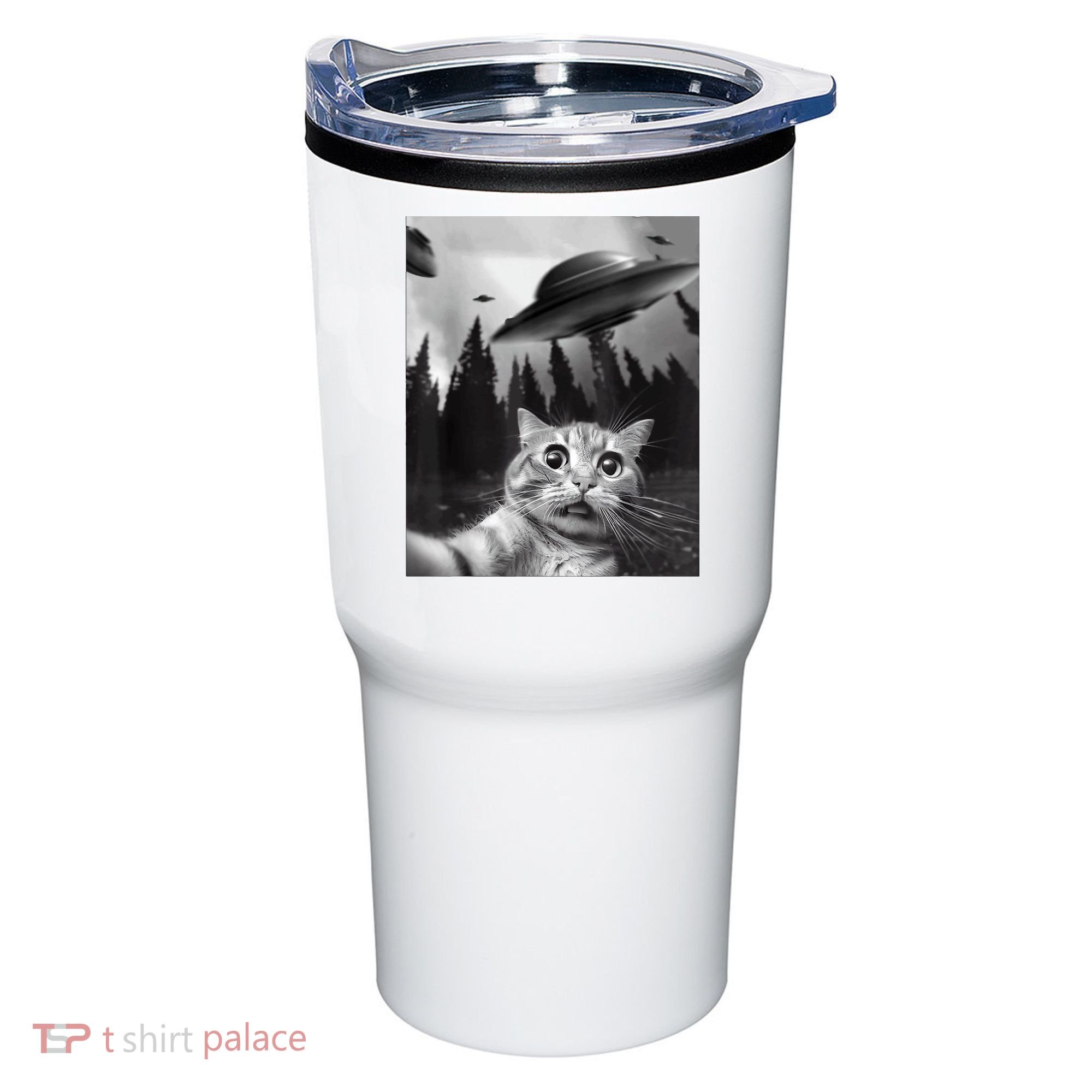 Cat Selfie With Alien UFO Funny Cat Lovers Spaceship Gift Tumbler