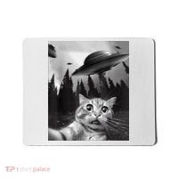 Cat Selfie With Alien UFO Funny Cat Lovers Spaceship Gift Mousepad thumb 0