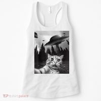 Cat Selfie With Alien UFO Funny Cat Lovers Spaceship Gift Women's Tank Top thumb 0