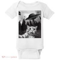 Cat Selfie With Alien UFO Funny Cat Lovers Spaceship Gift Baby Bodysuit thumb 0