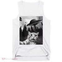 Cat Selfie With Alien UFO Funny Cat Lovers Spaceship Gift Tank Top thumb 0