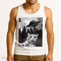 Cat Selfie With Alien UFO Funny Cat Lovers Spaceship Gift Tank Top thumb 3