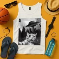 Cat Selfie With Alien UFO Funny Cat Lovers Spaceship Gift Tank Top thumb 4