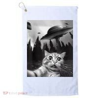 Cat Selfie With Alien UFO Funny Cat Lovers Spaceship Gift Golf Towel thumb 0