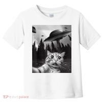 Cat Selfie With Alien UFO Funny Cat Lovers Spaceship Gift Toddler T-Shirt thumb 0