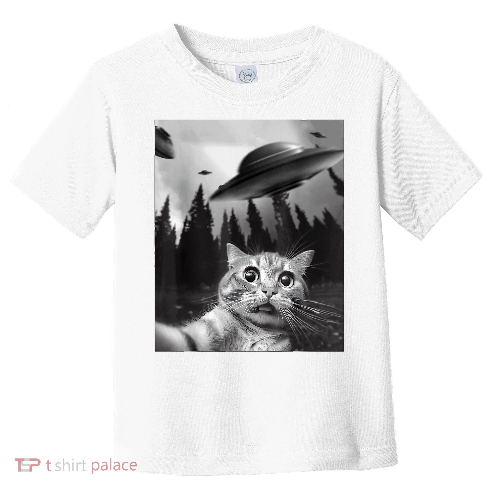 Cat Selfie With Alien UFO Funny Cat Lovers Spaceship Gift Toddler T-Shirt