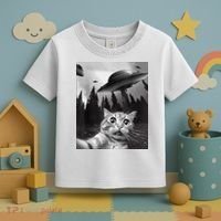 Cat Selfie With Alien UFO Funny Cat Lovers Spaceship Gift Toddler T-Shirt thumb 3