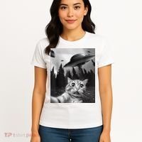 Cat Selfie With Alien UFO Funny Cat Lovers Spaceship Gift Women's T-Shirt thumb 4
