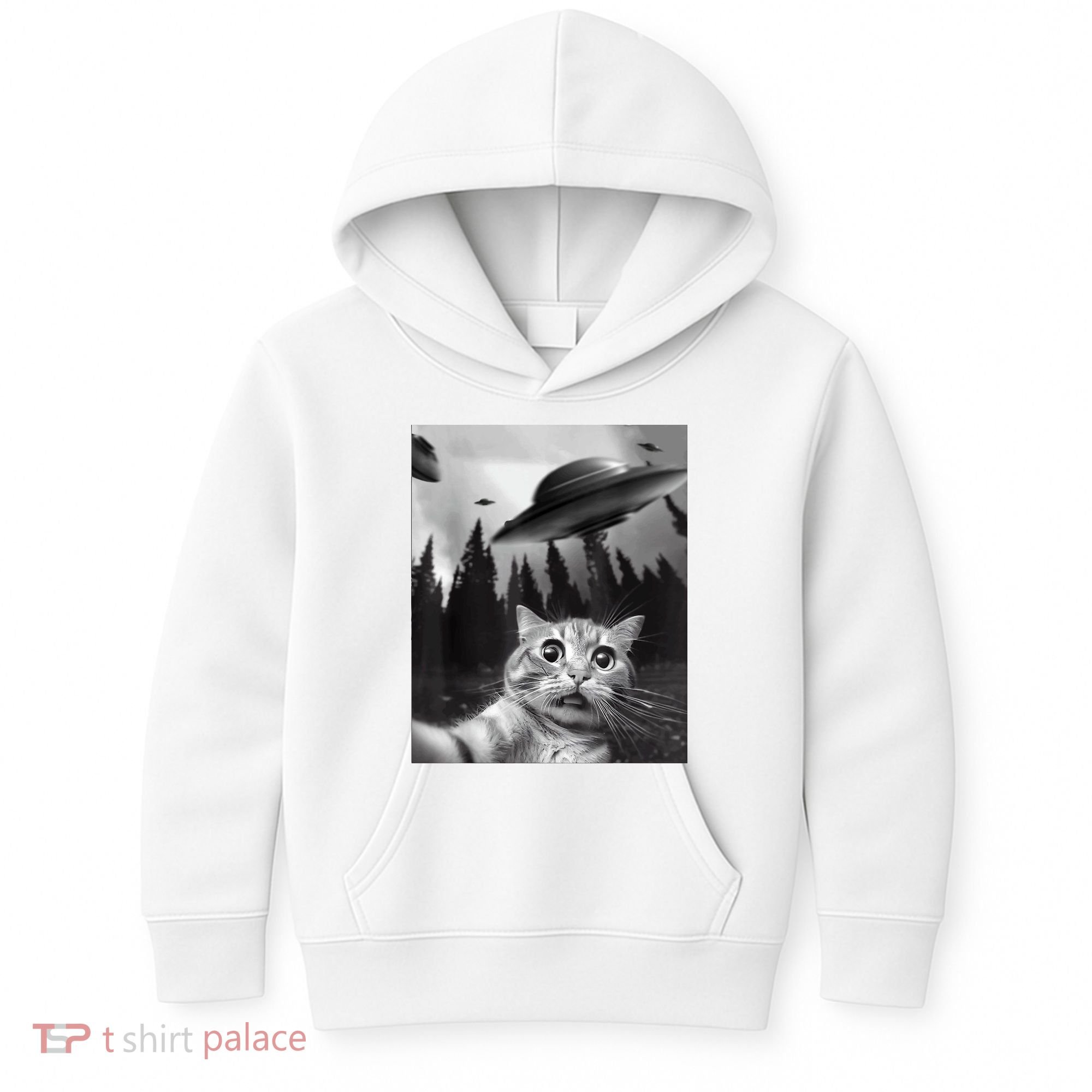 Cat Selfie With Alien UFO Funny Cat Lovers Spaceship Gift Kids Hoodie