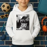 Cat Selfie With Alien UFO Funny Cat Lovers Spaceship Gift Kids Hoodie thumb 2