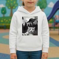 Cat Selfie With Alien UFO Funny Cat Lovers Spaceship Gift Kids Hoodie thumb 3