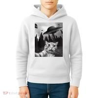 Cat Selfie With Alien UFO Funny Cat Lovers Spaceship Gift Kids Hoodie thumb 4