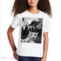 Cat Selfie With Alien UFO Funny Cat Lovers Spaceship Gift Kids T-Shirt thumb 2