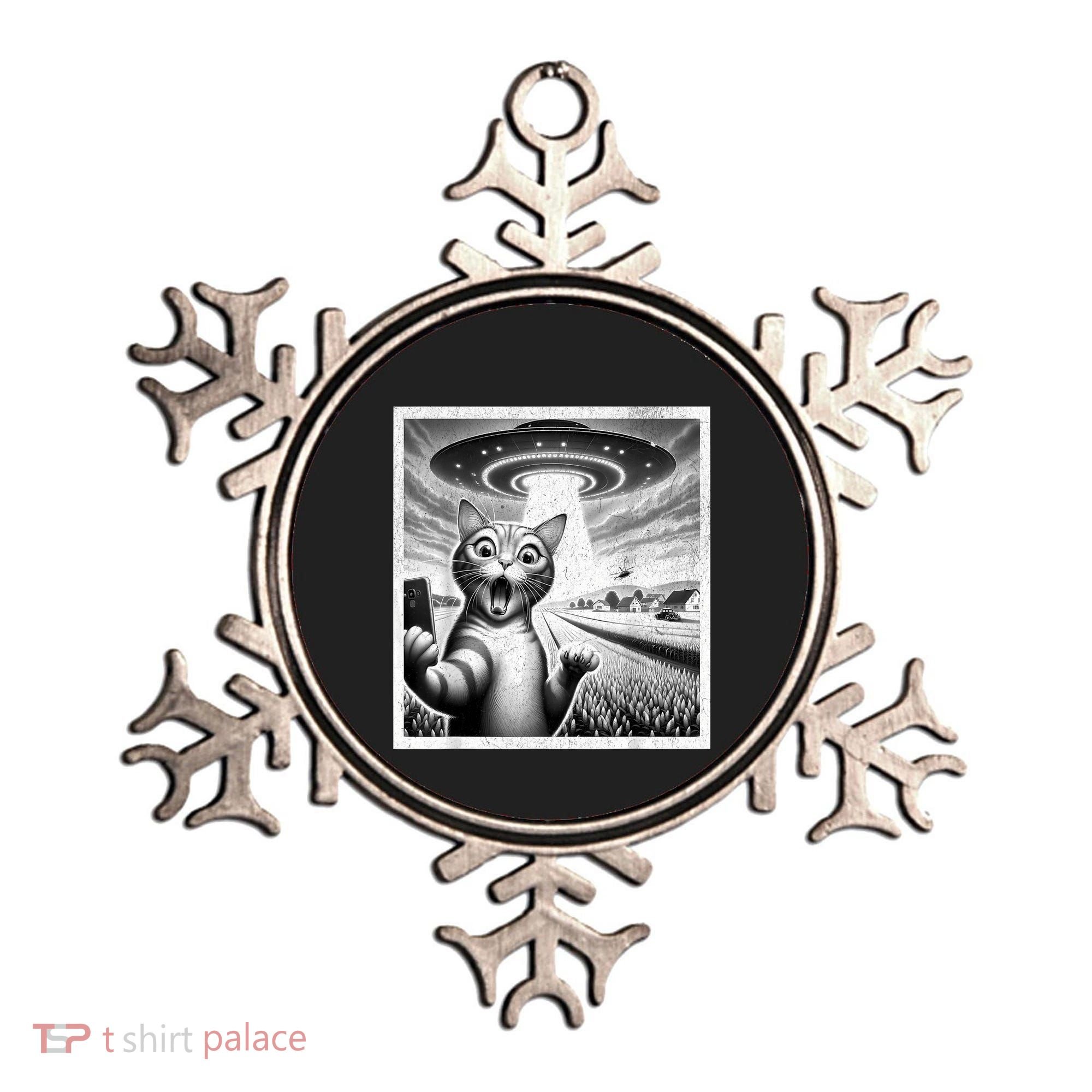 Cat Selfie With Alien Ufo Funny Cat For Women Ornament