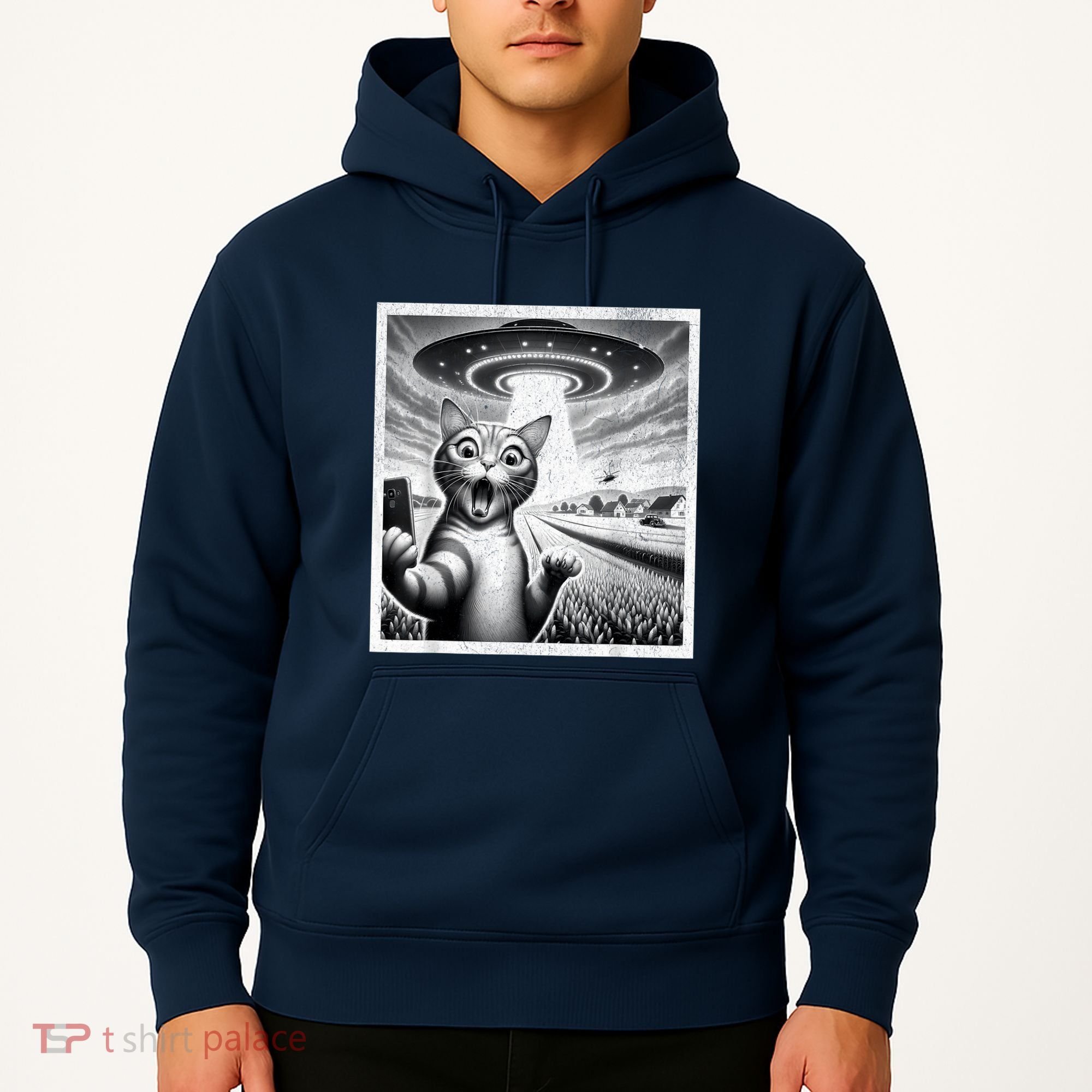 Cat Selfie With Alien Ufo Funny Cat For Women Hoodie