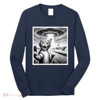 Cat Selfie With Alien Ufo Funny Cat For Women Long Sleeve Shirt thumb 0