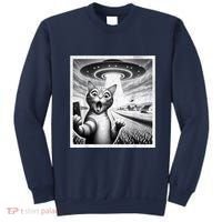 Cat Selfie With Alien Ufo Funny Cat For Women Sweatshirt thumb 0