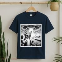 Cat Selfie With Alien Ufo Funny Cat For Women T-Shirt thumb 2