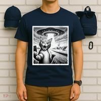 Cat Selfie With Alien Ufo Funny Cat For Women T-Shirt thumb 6