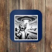 Cat Selfie With Alien Ufo Funny Cat For Women Coaster thumb 0