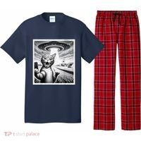 Cat Selfie With Alien Ufo Funny Cat For Women Pajama Set thumb 0