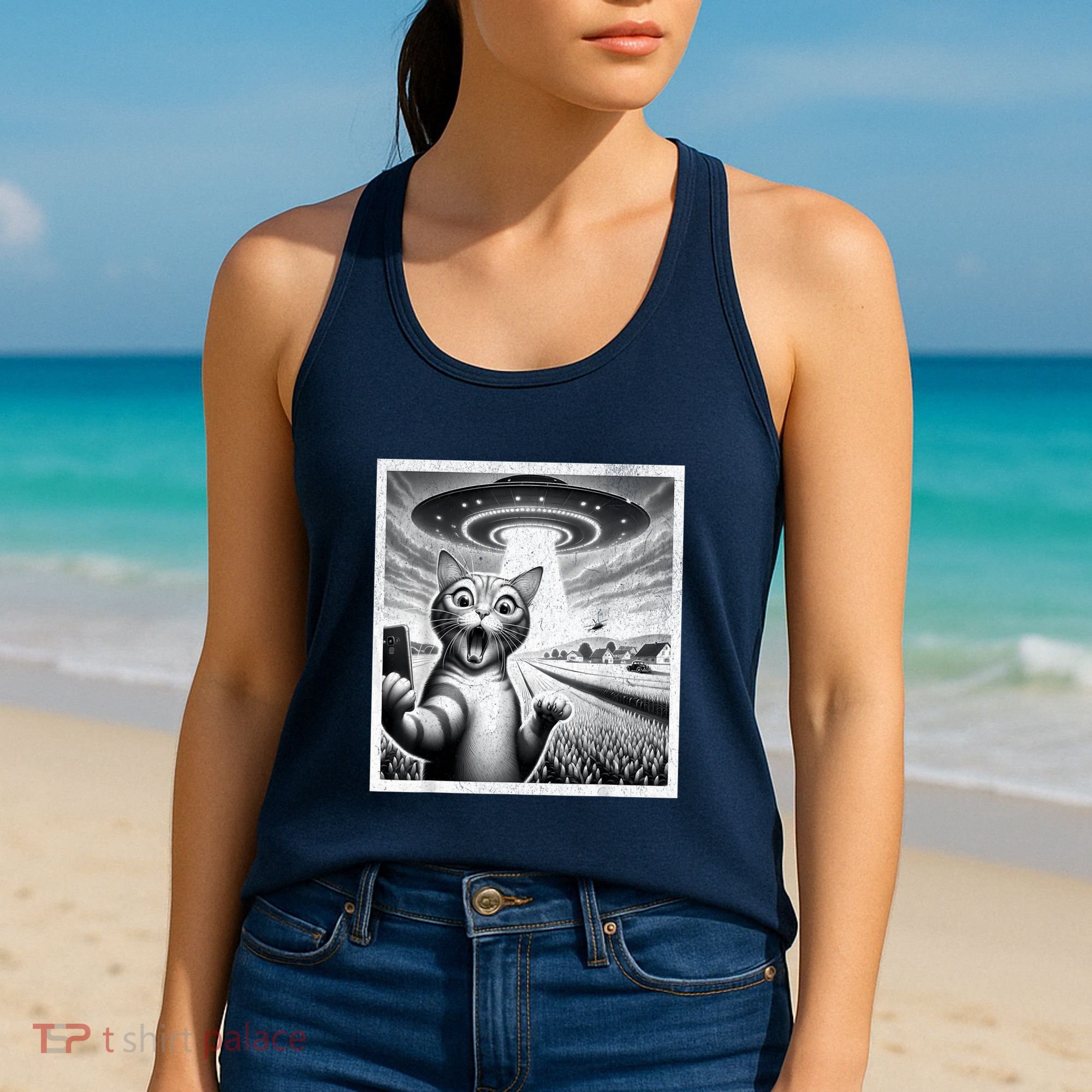 Cat Selfie With Alien Ufo Funny Cat For Women Women's Tank Top