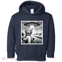 Cat Selfie With Alien Ufo Funny Cat For Women Toddler Hoodie thumb 0