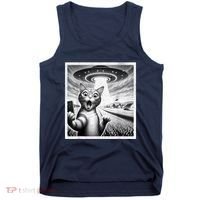 Cat Selfie With Alien Ufo Funny Cat For Women Tank Top thumb 0