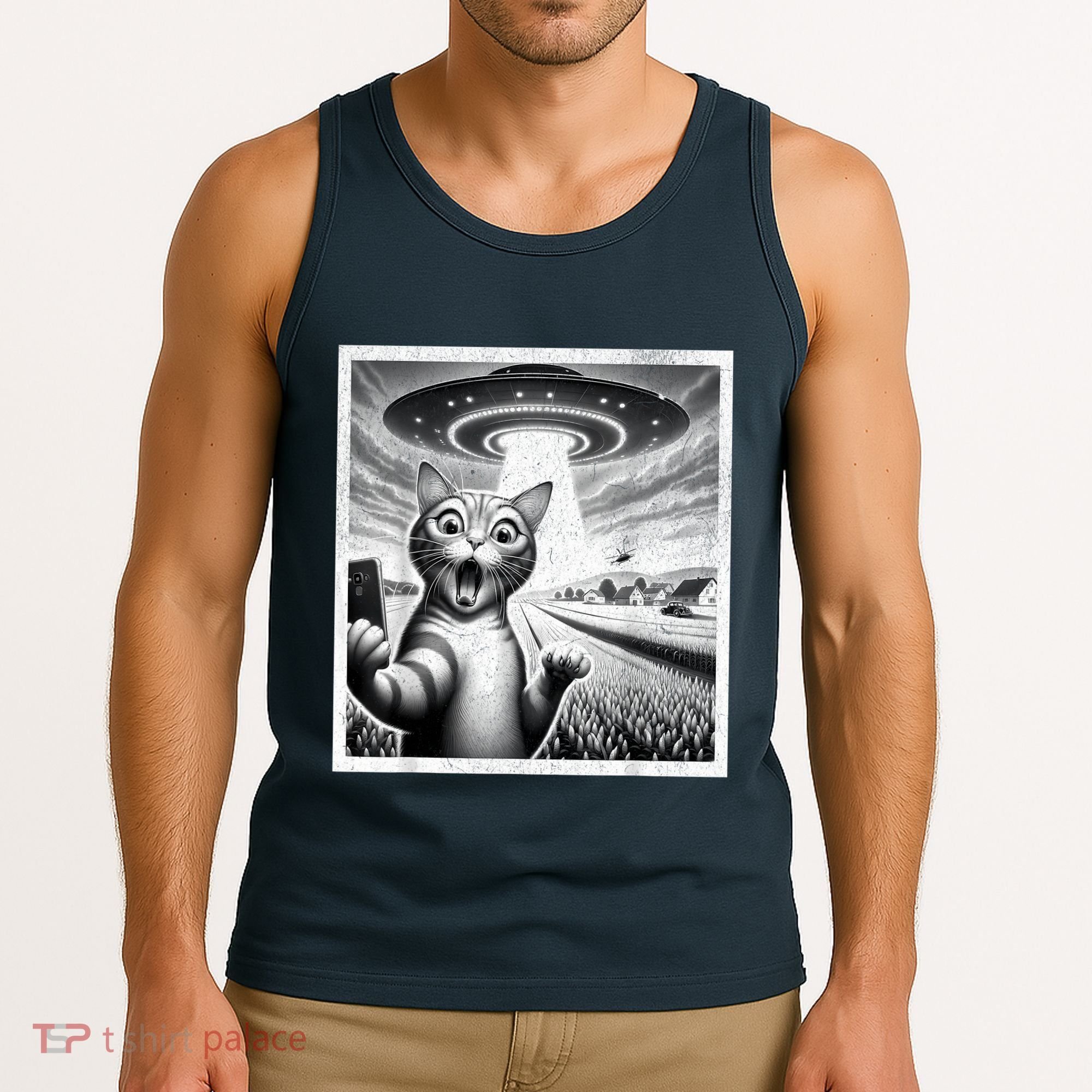 Cat Selfie With Alien Ufo Funny Cat For Women Tank Top