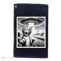 Cat Selfie With Alien Ufo Funny Cat For Women Golf Towel thumb 0