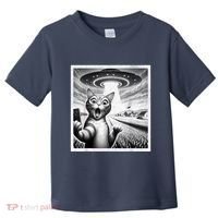 Cat Selfie With Alien Ufo Funny Cat For Women Toddler T-Shirt thumb 0