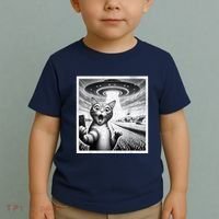 Cat Selfie With Alien Ufo Funny Cat For Women Toddler T-Shirt thumb 2