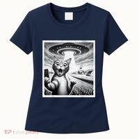 Cat Selfie With Alien Ufo Funny Cat For Women Women's T-Shirt thumb 0