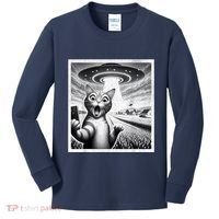 Cat Selfie With Alien Ufo Funny Cat For Women Kids Long Sleeve Shirt thumb 0