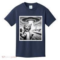 Cat Selfie With Alien Ufo Funny Cat For Women Kids T-Shirt thumb 0