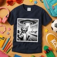 Cat Selfie With Alien Ufo Funny Cat For Women Kids T-Shirt thumb 3