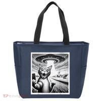 Cat Selfie With Alien Ufo Funny Cat For Women Tote Bag thumb 0
